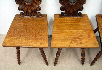 Antique Set of 4 Oak Hall Chairs