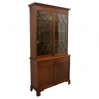 George III Style Mahogany Inlaid Cabinet Bookcase