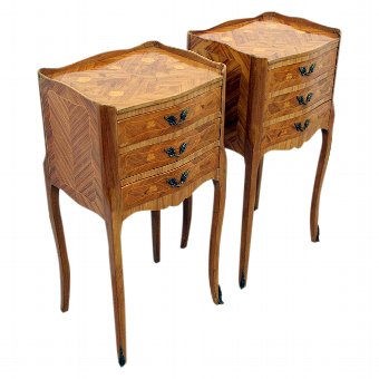 Pair of French Walnut Inlaid Bedside Cabinets