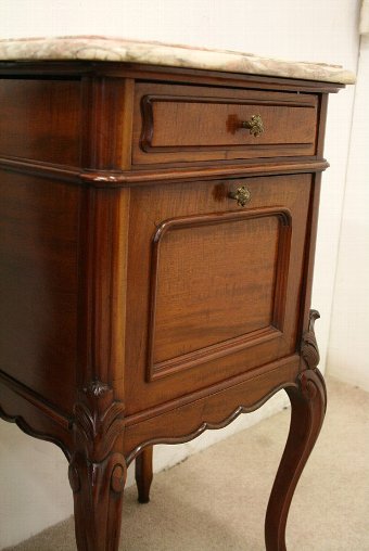 Antique Pair of Walnut Marble Top Bedside Cabinets