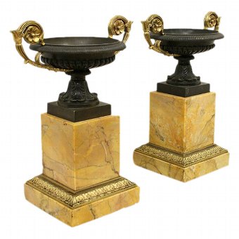 Pair of Grand Tour Bronze and Sienna Marble Tazza