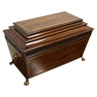 Late George III Mahogany Brass Inlaid Tea Caddy