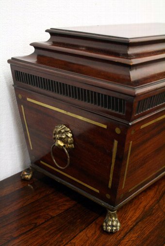 Antique Late George III Mahogany Brass Inlaid Tea Caddy