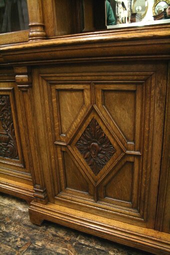 Antique Victorian Oak Four Door Cabinet Bookcase