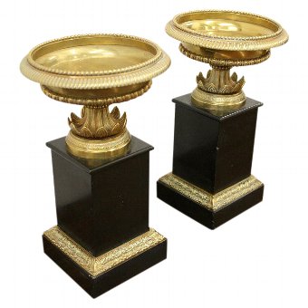 Pair of Victorian Brass and Black Marble Tazza