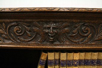 Antique Jacobean Revival Carved Oak Open Bookcase