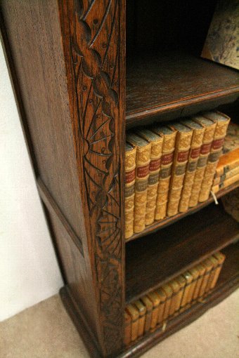 Antique Jacobean Revival Carved Oak Open Bookcase