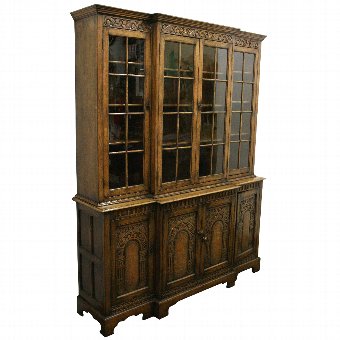 Georgian Style Carved Oak Cabinet Bookcase