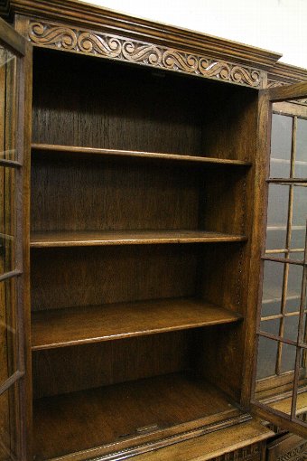 Antique Georgian Style Carved Oak Cabinet Bookcase