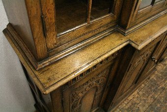 Antique Georgian Style Carved Oak Cabinet Bookcase