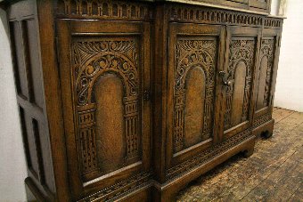 Antique Georgian Style Carved Oak Cabinet Bookcase