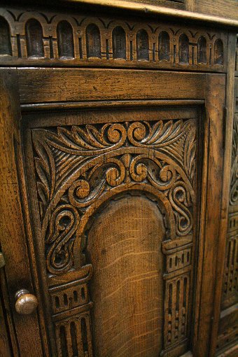 Antique Georgian Style Carved Oak Cabinet Bookcase