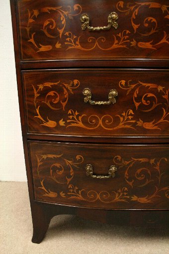 Antique George III Inlaid Mahogany Bow Front Chest on Chest