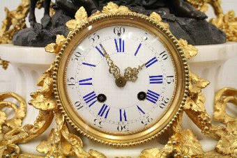 Antique French Bronze, Marble and Ormolu Mantel Clock