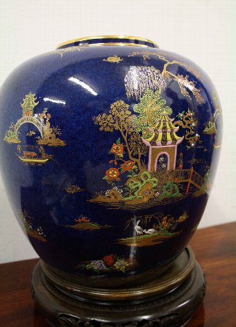 Antique Calton Ware Ginger Jar on Chinese Stand