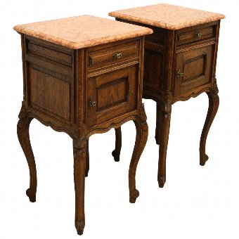 Pair of French Carved Oak Bedside Lockers