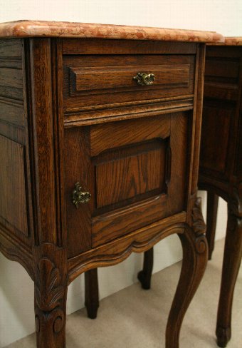 Antique Pair of French Carved Oak Bedside Lockers