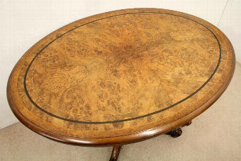 Antique Victorian Burr Walnut Oval Breakfast Table