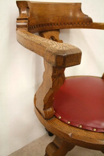Antique Victorian Gothic Revival Oak Revolving Desk Chair