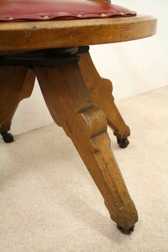 Antique Victorian Gothic Revival Oak Revolving Desk Chair