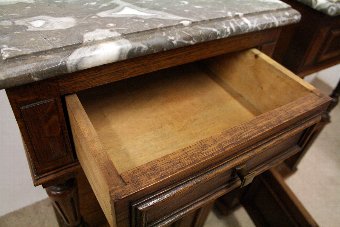Antique Pair of French Oak and Marble Top Bedside Cabinets