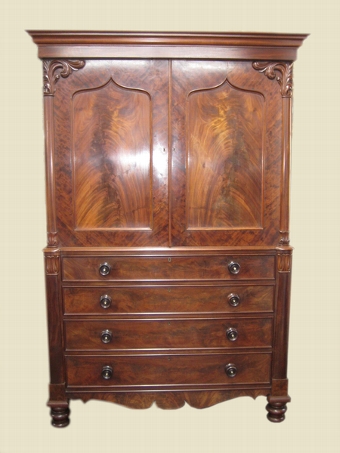 Antique William IV Mahogany Linen Press