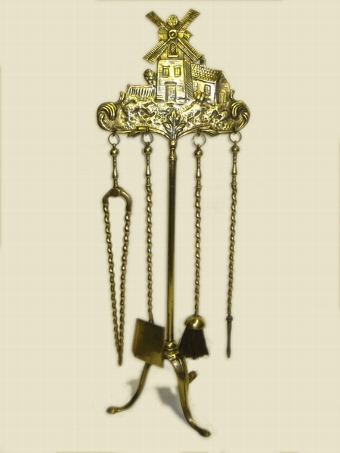 Large Cast Brass Windmill Fire Iron Stand