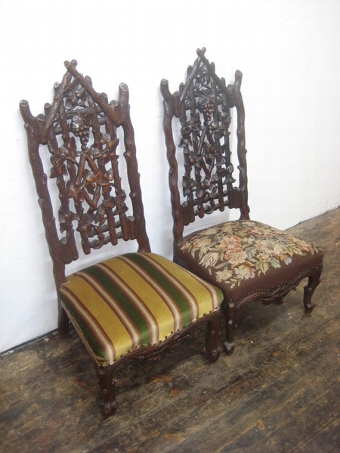 Pair of Black Forest Carved Chairs