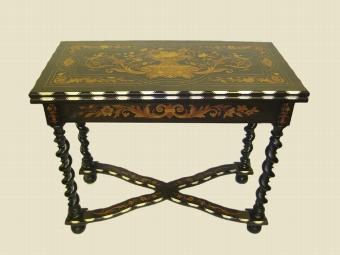 Antique Northern Italian Marquetry and Ivory Inlaid Foldover Card Table