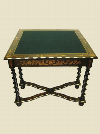 Antique Northern Italian Marquetry and Ivory Inlaid Foldover Card Table