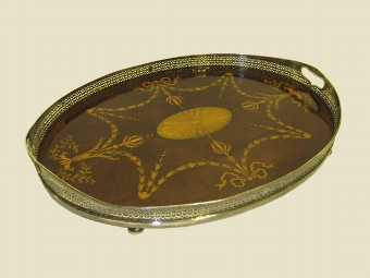 Edwardian Marquetry and Shell Inlaid Mahogany Tray
