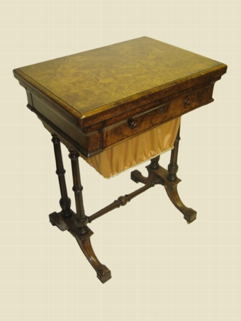 Mid Victorian Burr Walnut Games Table/Workbox