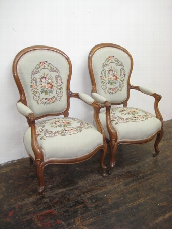 Pair of Victorian ArmchairS with Gros Point Tapestry