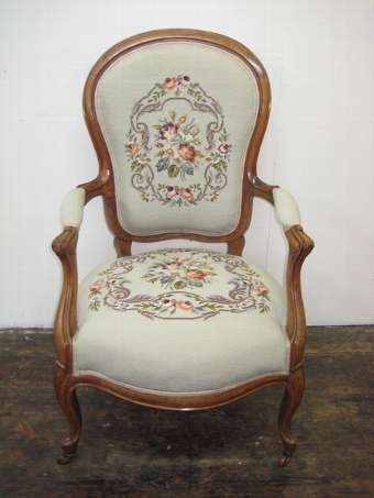 Antique Pair of Victorian ArmchairS with Gros Point Tapestry