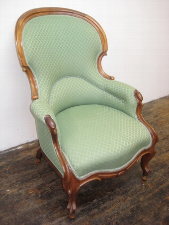 Antique Pair Victorian Walnut Gents Arm Chairs