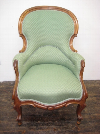 Antique Pair Victorian Walnut Gents Arm Chairs