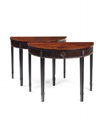 Pair of George III Adam Style Demi Lune Side Tables