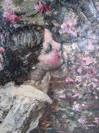 Antique Hornel Painting, Two Girls by a Lily Pond 
