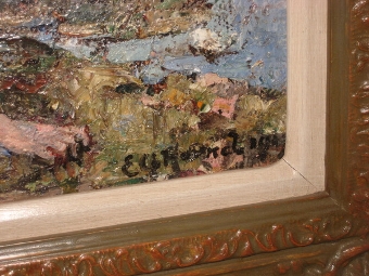 Antique Hornel Painting, Two Girls by a Lily Pond 