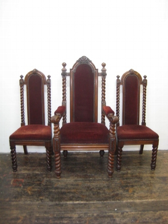 Antique Set of 3 Mid Victorian Carved Oak Chairs