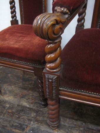 Antique Set of 3 Mid Victorian Carved Oak Chairs