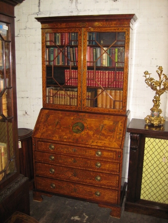 Sheraton Revivial Painted Satinwood Bureau Bookcase