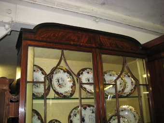 Antique Regency Inlaid Mahogany Cabinet Bookcase