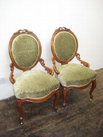 Pair of Victorian Walnut Side Chairs