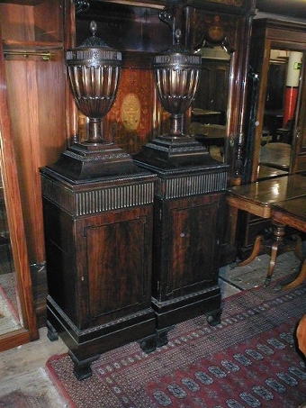 Pair of Victorian Carved Mahogany Urns on Stands