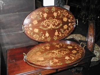 Matched Pair of Edwardian Marquetry Trays