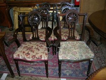 Set of 6 (4 + 2) Finely Carved Mahogany Chippendale Style Dining Chairs