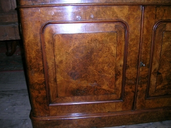 Antique Mid Victorian Burr Walnut Secretaire Bookcase
