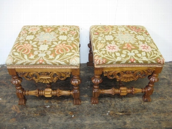 Antique Pair of Victorian Renaissance Style Stools