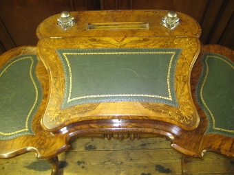 Antique Mid Victorian Burr Walnut Ladies Desk